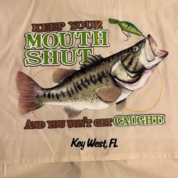 Fishing Shirt L Tan “Keep Your  Mouth Shut and You Won’t Get Caught” Tiger Hill - Picture 10 of 10